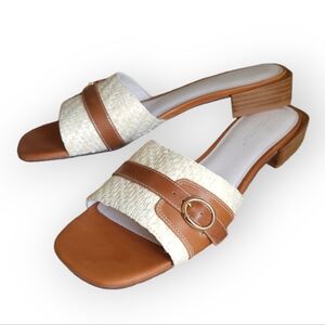 Chocolat Blu Briella Raffia Straw Leather Sandals in Tan White Brown 9